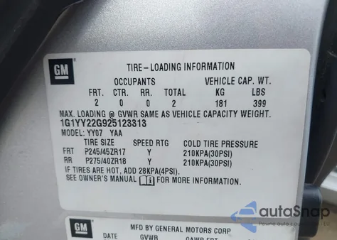 2002 Chevrolet Corvette z USA, uszkodzony, nr VIN 1G1YY22G925123313